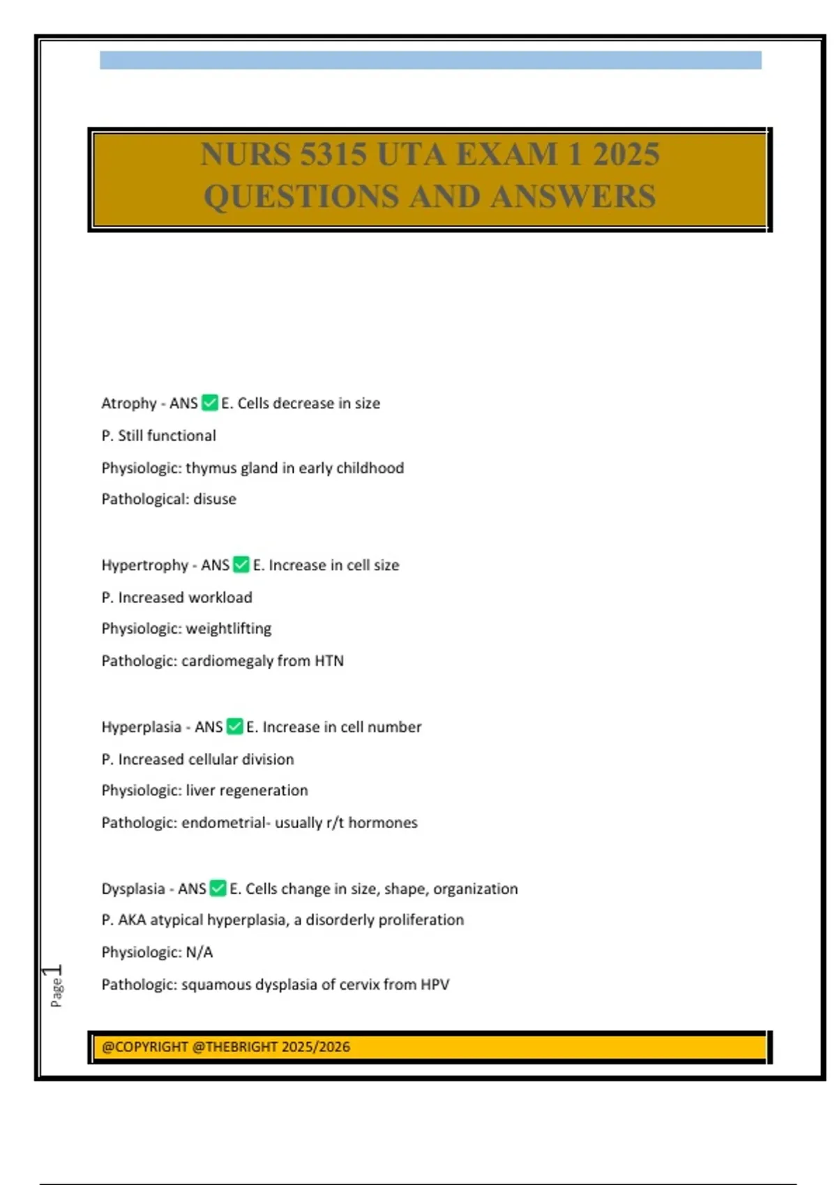 NURS 5315 UTA EXAM 1 2025 QUESTIONS AND ANSWERS - Nurs 5315 - Stuvia US