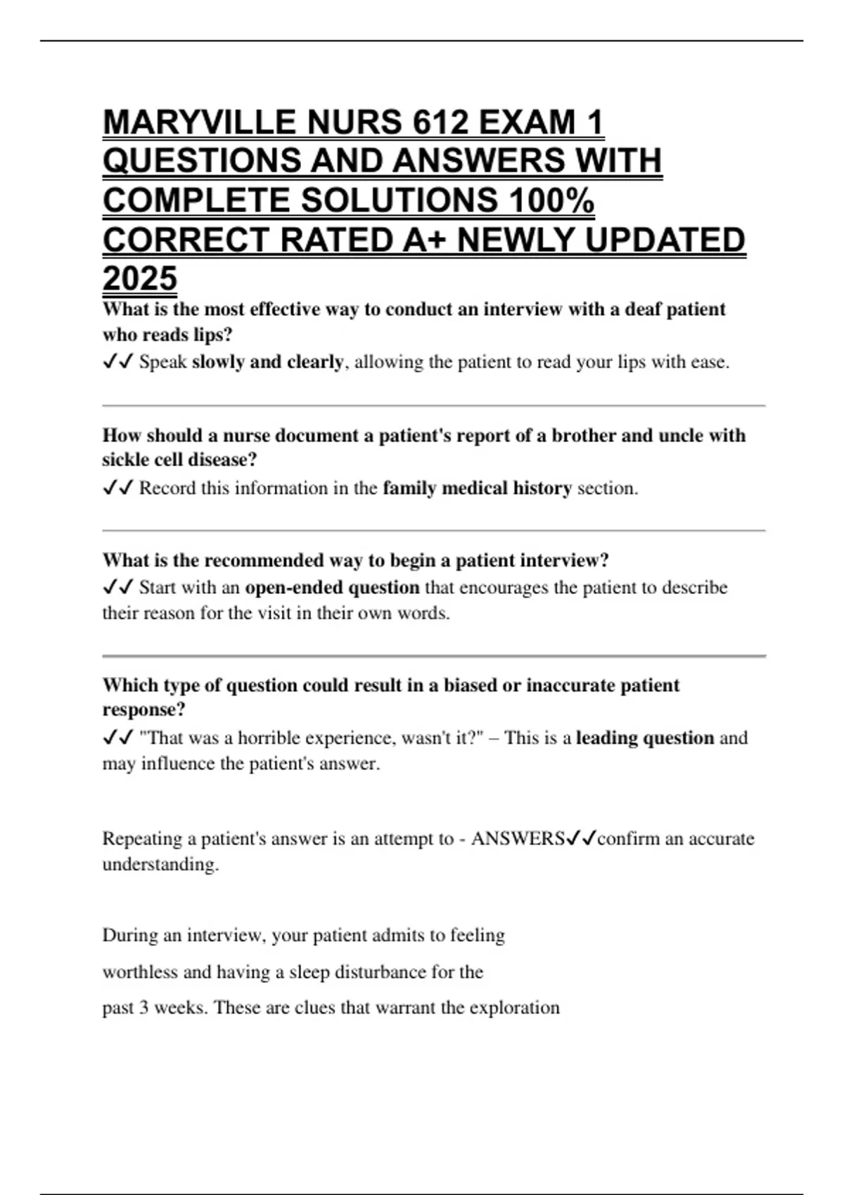 MARYVILLE NURS 612 EXAM 1 QUESTIONS AND ANSWERS WITH COMPLETE SOLUTIONS ...