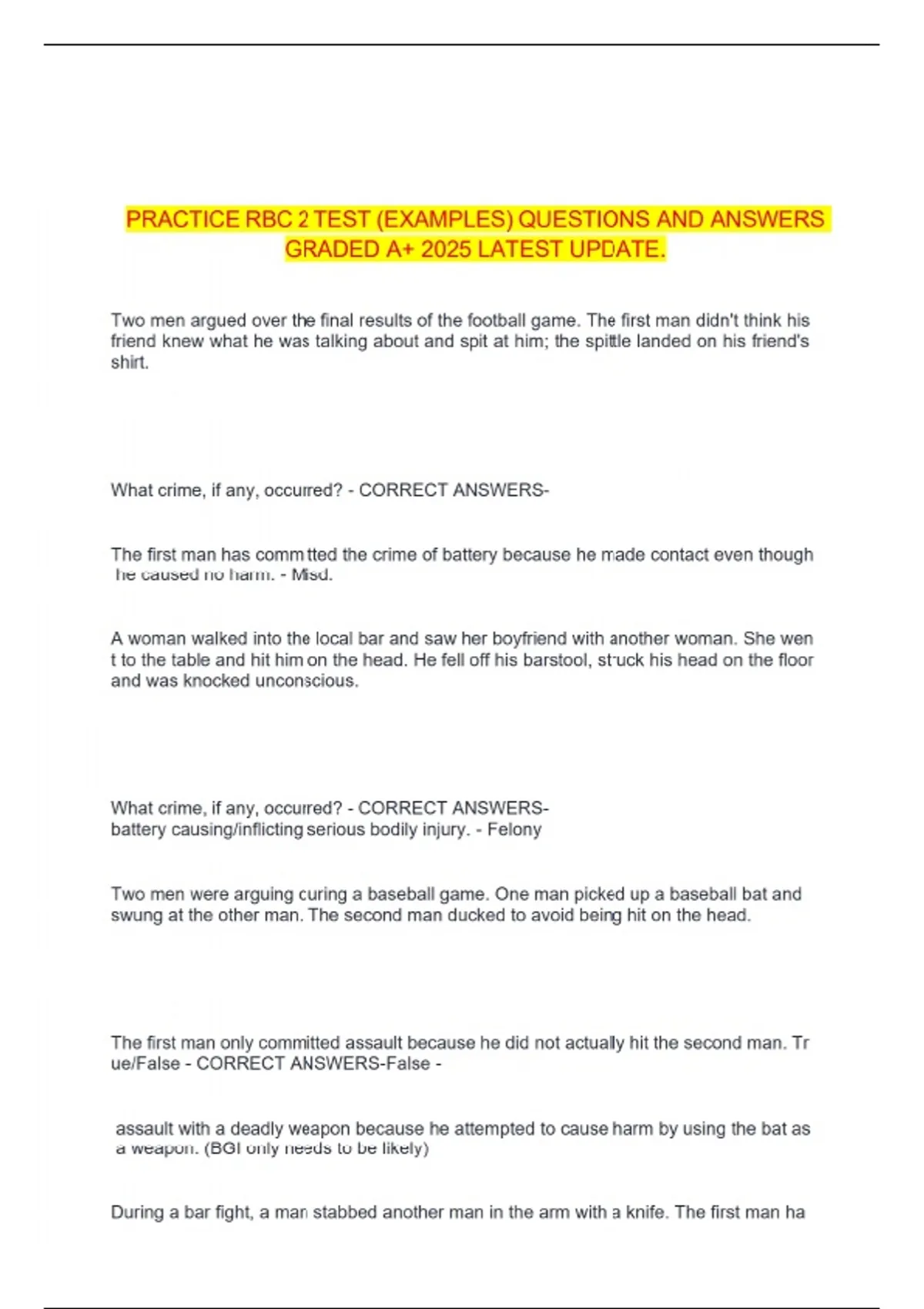 PRACTICE RBC 2 TEST (EXAMPLES) QUESTIONS AND ANSWERS GRADED A+ 2025 ...