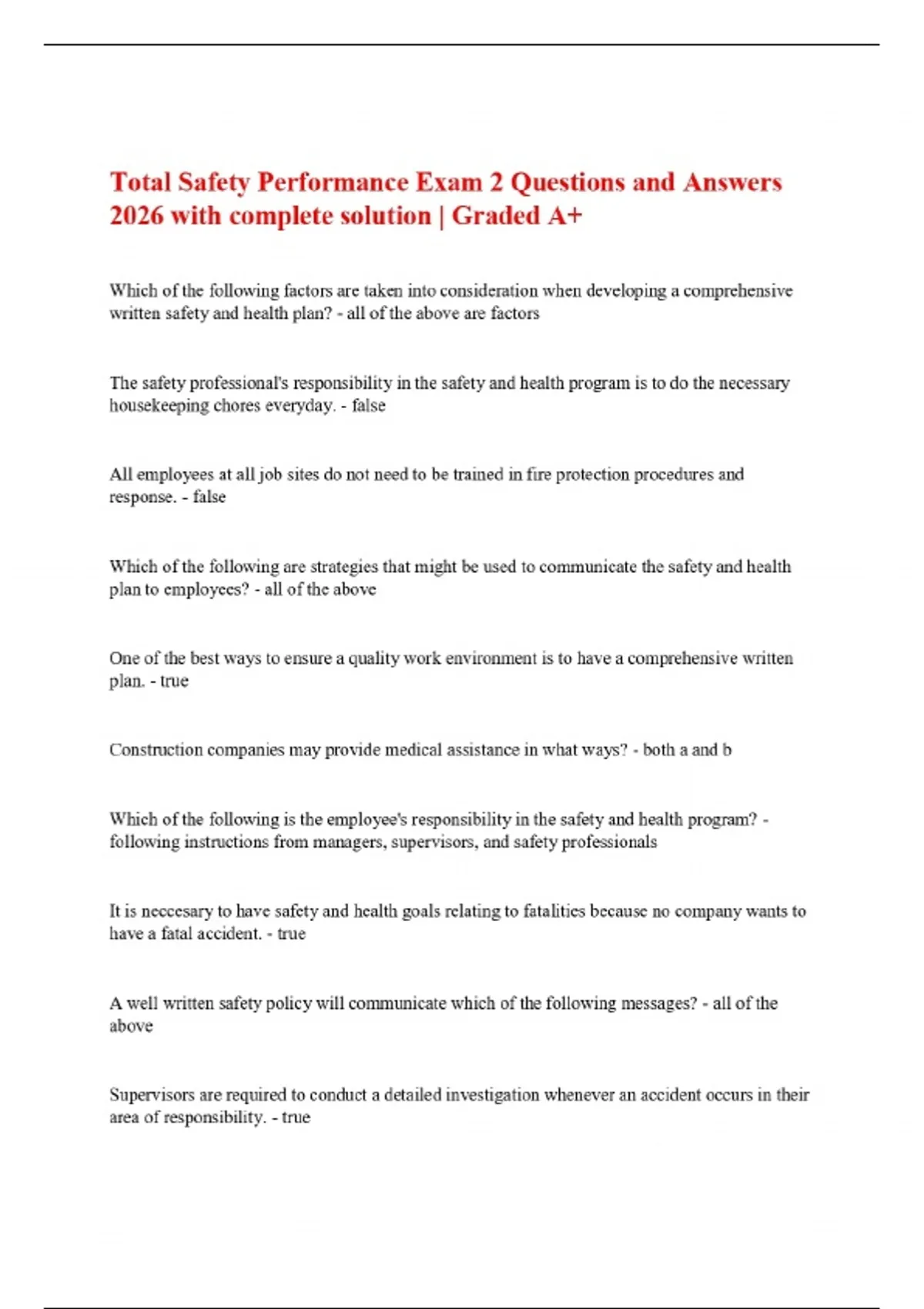 Total Safety Performance Exams Bundle With Verified Questions And ...