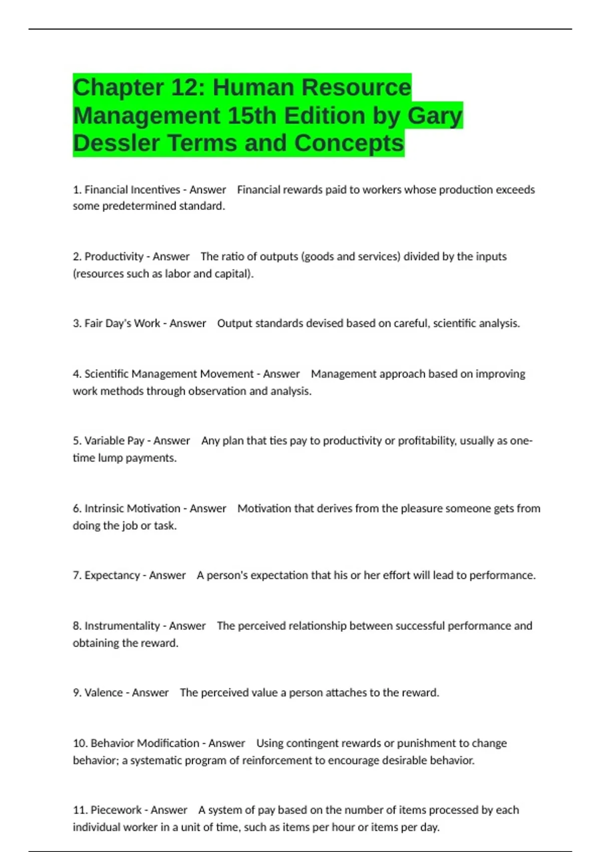 Chapter 12: Human Resource Management 15th Edition by Gary Dessler ...