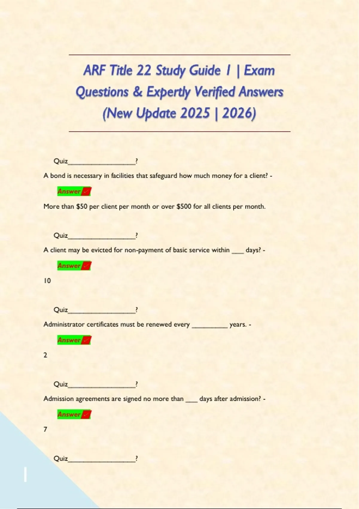 ARF Title 22 Study Guide 1 | Exam Questions & Expertly Verified Answers ...