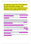 NC Adjuster License Exam Prep Material Newest 2025&sol;2026 Complete 100 Questions And Correct Detailed Answers &lpar;Verified Answers&rpar;&vert;Brand New Version&excl;