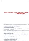 Behavioral Health Nursing&colon; Exam 1 Practice Questions And Correct Answers