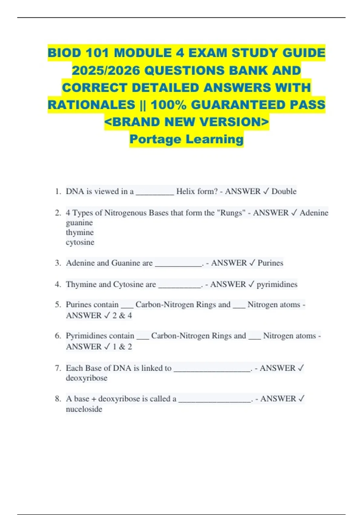 BIOD 101 MODULE 4 EXAM STUDY GUIDE 2025/2026 QUESTIONS BANK AND CORRECT ...