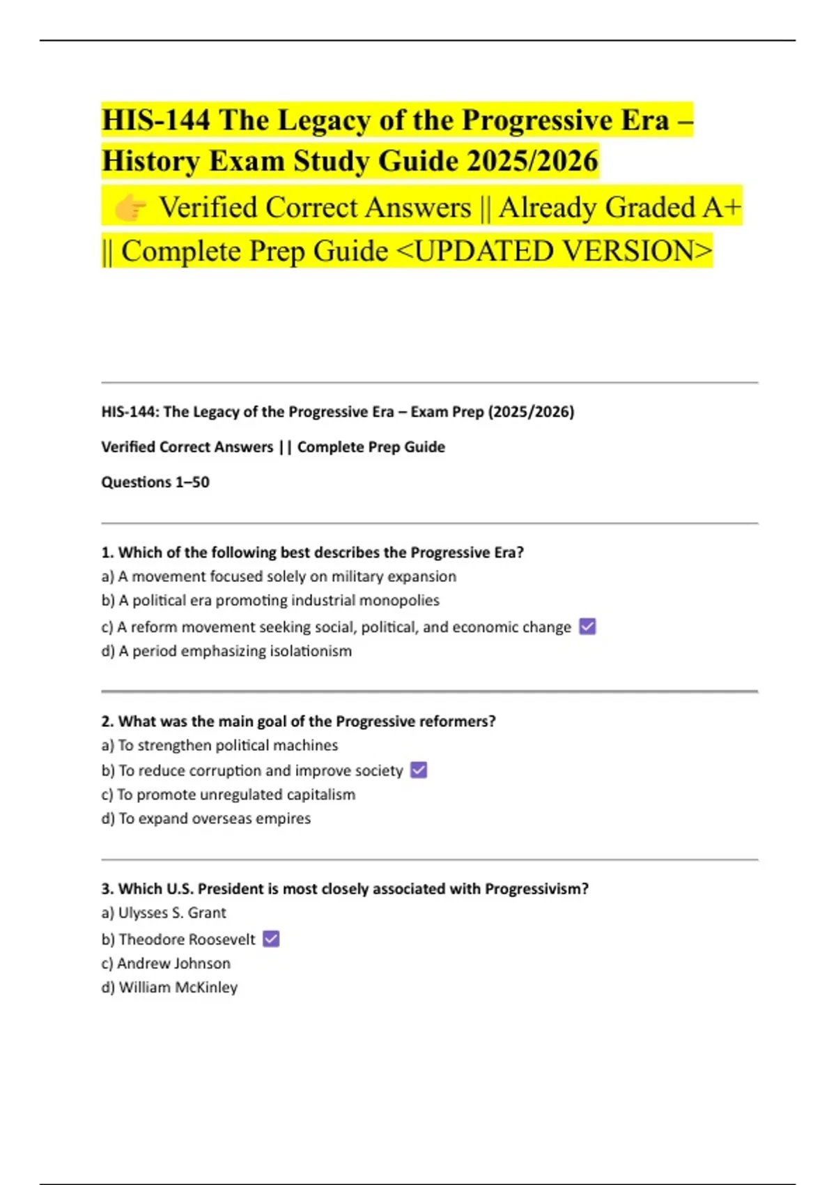 HIS-144 The Legacy of the Progressive Era – History Exam Study Guide ...