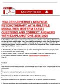 WALDEN UNIVERSITY NRNP6645  PSYCHOTHERAPY WITH MULTIPLE  MODALITIES MIDTERM EXAM 2  QUESTIONS AND CORRECT ANSWERS  WITH EXAPLANATIONS 2025-2026 