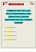 CHEMISTRY FOR THE ALLIED HEALTH PROFESSIONAL FINAL EXAM ACTUAL 2025&sol;2026 QUESTIONS AND 100&percnt; CORRECT ANSWERS