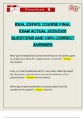 REAL ESTATE COURSE FINAL EXAM ACTUAL 2025&sol;2026 QUESTIONS AND 100&percnt; CORRECT ANSWERS