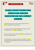 TN REAL ESTATE COURSE FINAL EXAM ACTUAL 2025&sol;2026 QUESTIONS AND 100&percnt; CORRECT ANSWERS
