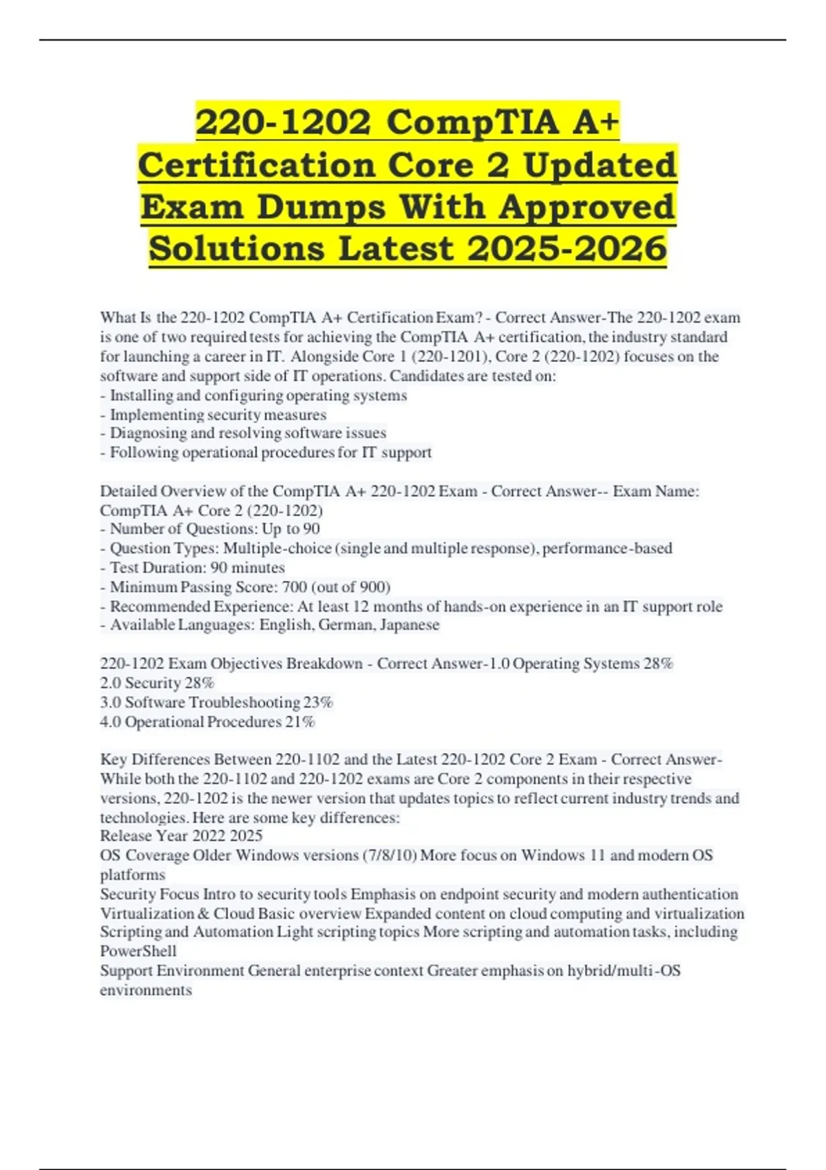 CompTIA A+ Certification Core 2 (220-1202) Updated Exam Prep 2025–2026 ...