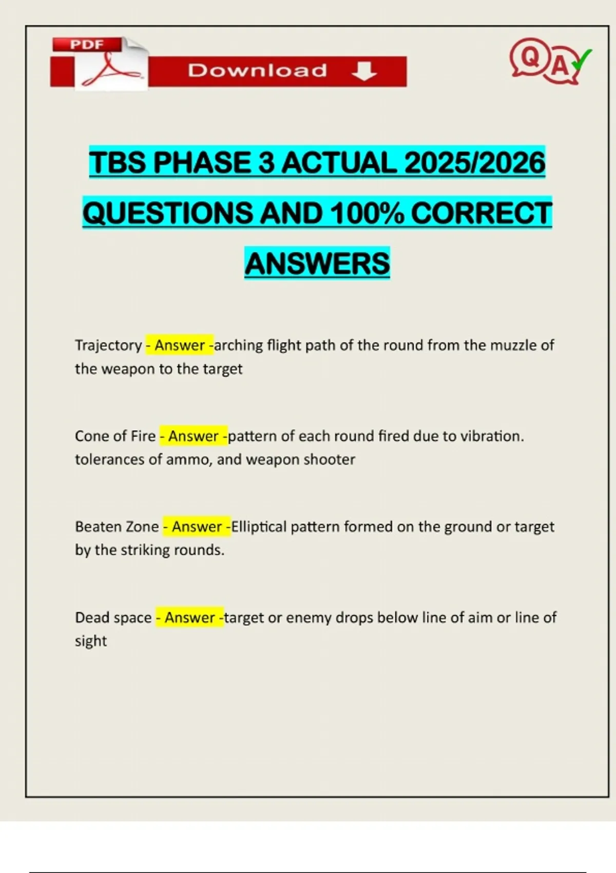 TBS PHASE 3 ACTUAL 2025/2026 QUESTIONS AND 100% CORRECT ANSWERS - Tbs ...