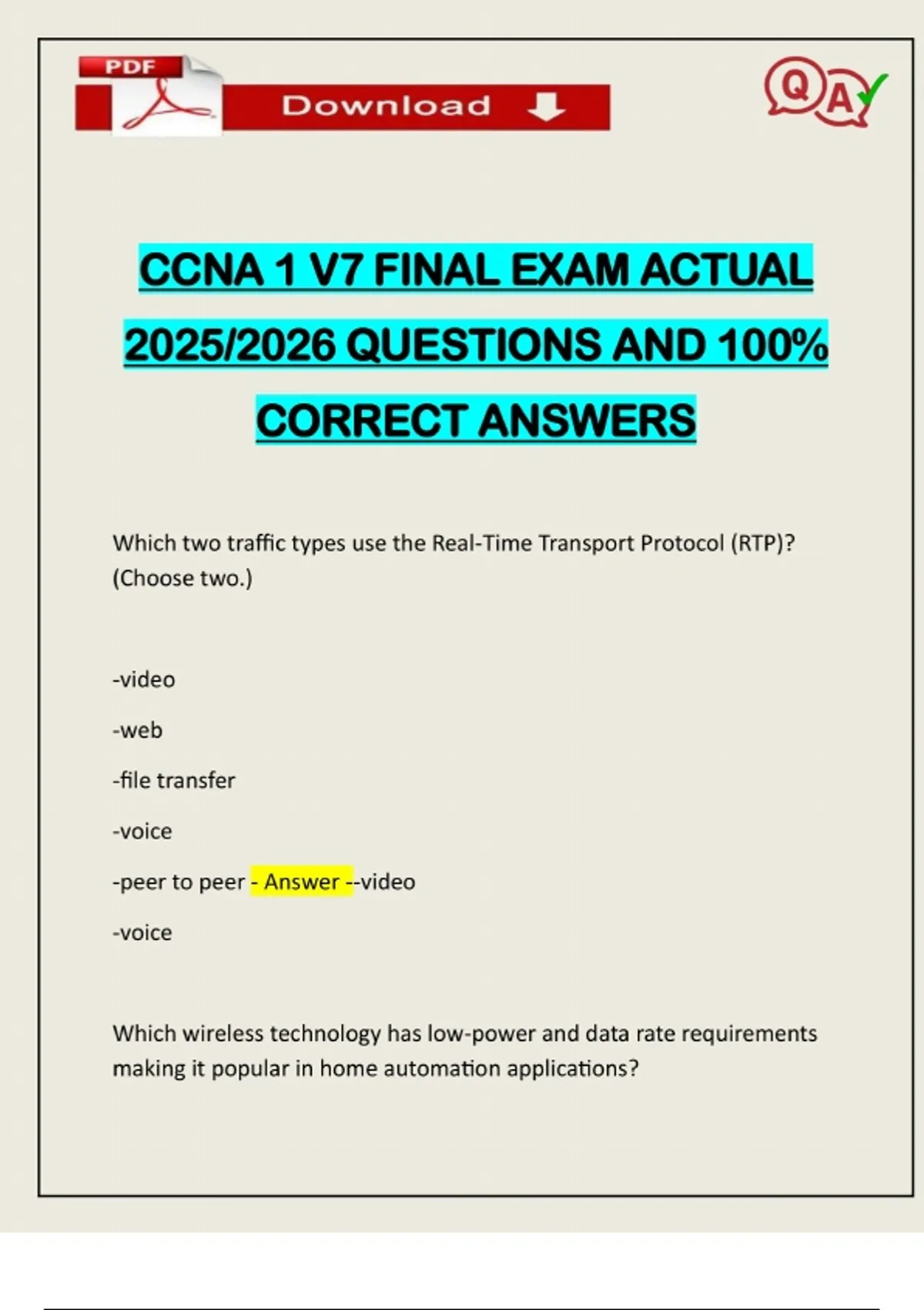 CCNA 1 V7 FINAL EXAM ACTUAL 2025/2026 QUESTIONS AND 100% CORRECT ...