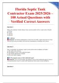Florida Septic Tank Contractor Exam 2025&sol;2026 &ndash; 100 Actual Questions with Verified Correct Answers