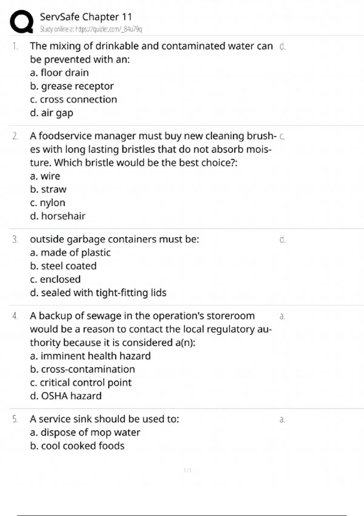ServSafe Chapter 11 / Practice Exam & Study Guide / 2025 Update / Score ...