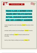 TEXAS CLASS A BARBER STATE BOARD WRITTEN 6TH EDITION ACTUAL 2025&sol;2026 QUESTIONS AND 100&percnt; CORRECT ANSWERS