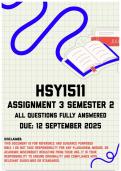 HSY1511 Assignment 3 Semester 2 Memo &vert; Due 12 September 2025