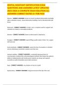 DENTAL ASSISTANT CERTIFICATION &lpar;CDA&rpar; QUESTIONS AND ANSWERS LATEST UPDATED 2025&sol;2026 A COMPLETE EXAM SOLUTION ALL ANSWERS CORRECT RATED A&plus; FOR PASS