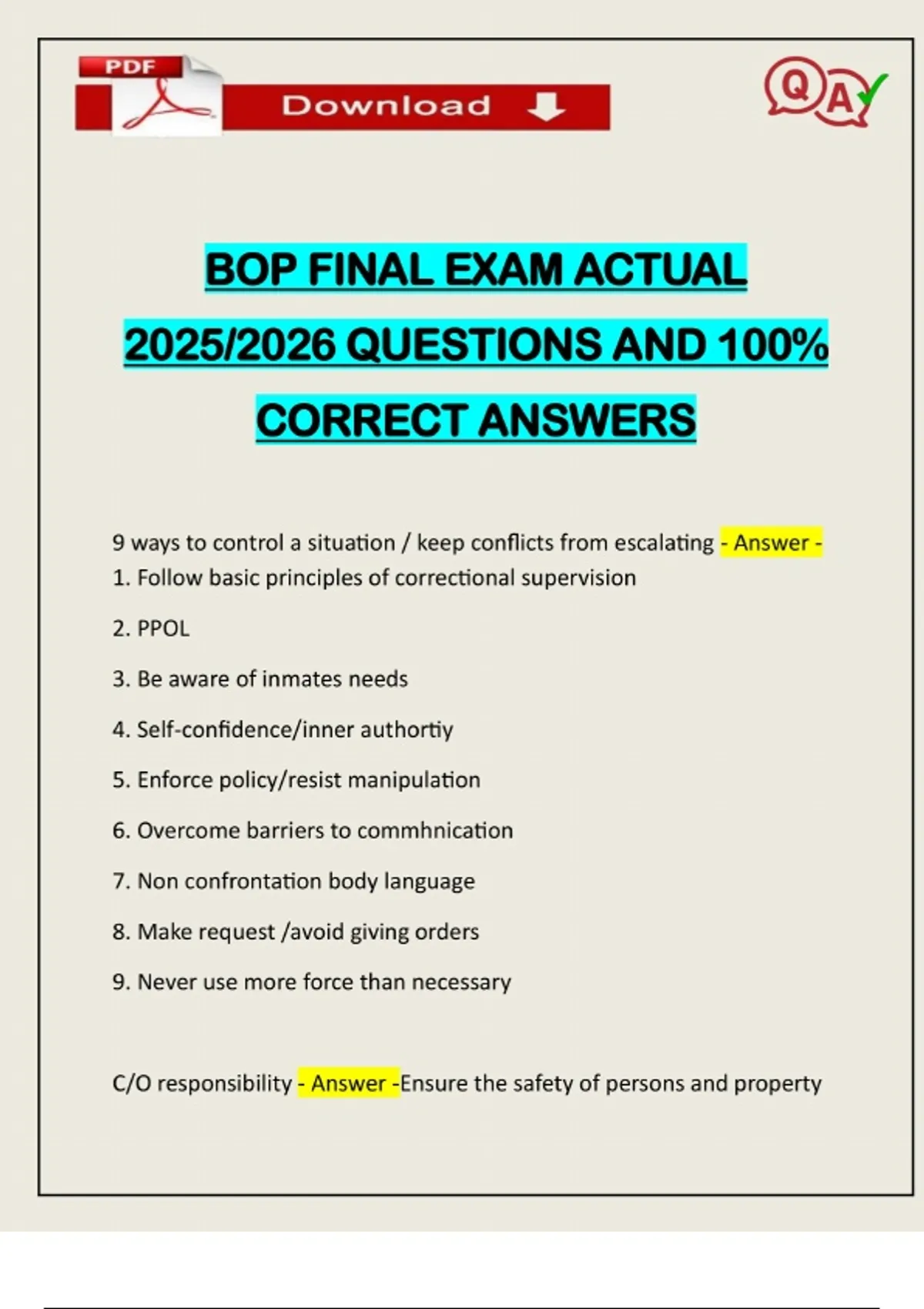 BOP FINAL EXAM ACTUAL 2025/2026 QUESTIONS AND 100% CORRECT ANSWERS ...