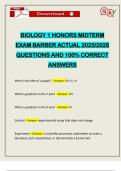 BIOLOGY 1 HONORS MIDTERM EXAM BARBER ACTUAL 2025&sol;2026 QUESTIONS AND 100&percnt; CORRECT ANSWERS