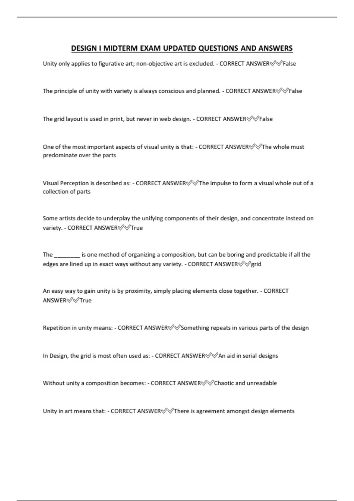 DESIGN I MIDTERM EXAM UPDATED QUESTIONS AND ANSWERS - DESIGN I - Stuvia US