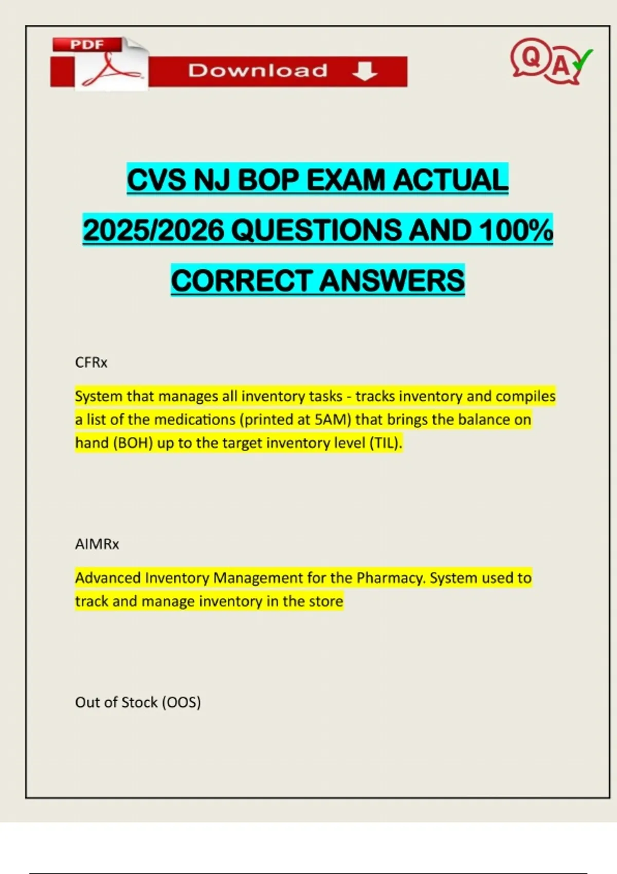 CVS NJ BOP EXAM ACTUAL 2025/2026 QUESTIONS AND 100% CORRECT ANSWERS ...