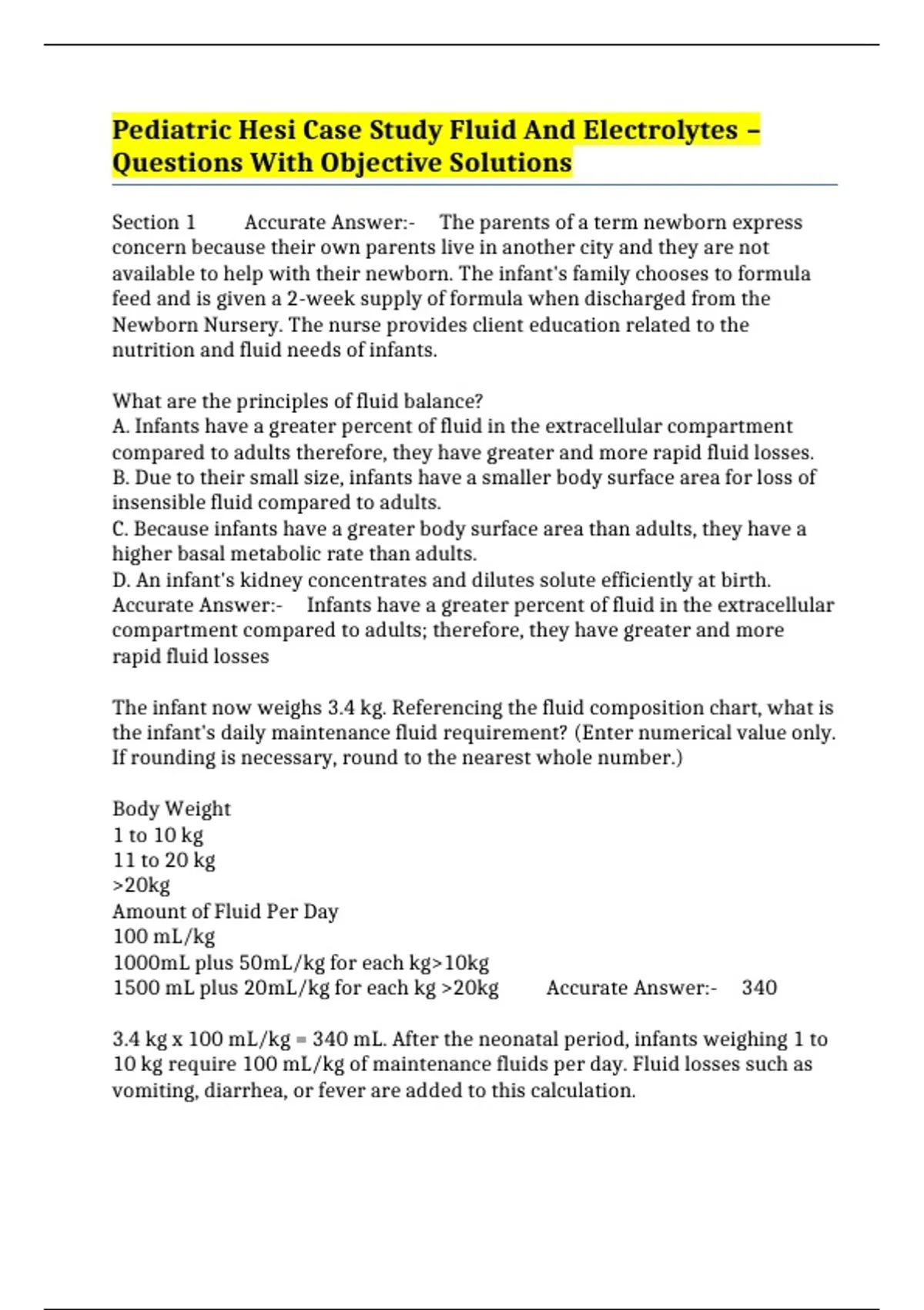 Pediatric Hesi Case Study Fluid And Electrolytes – Questions With ...