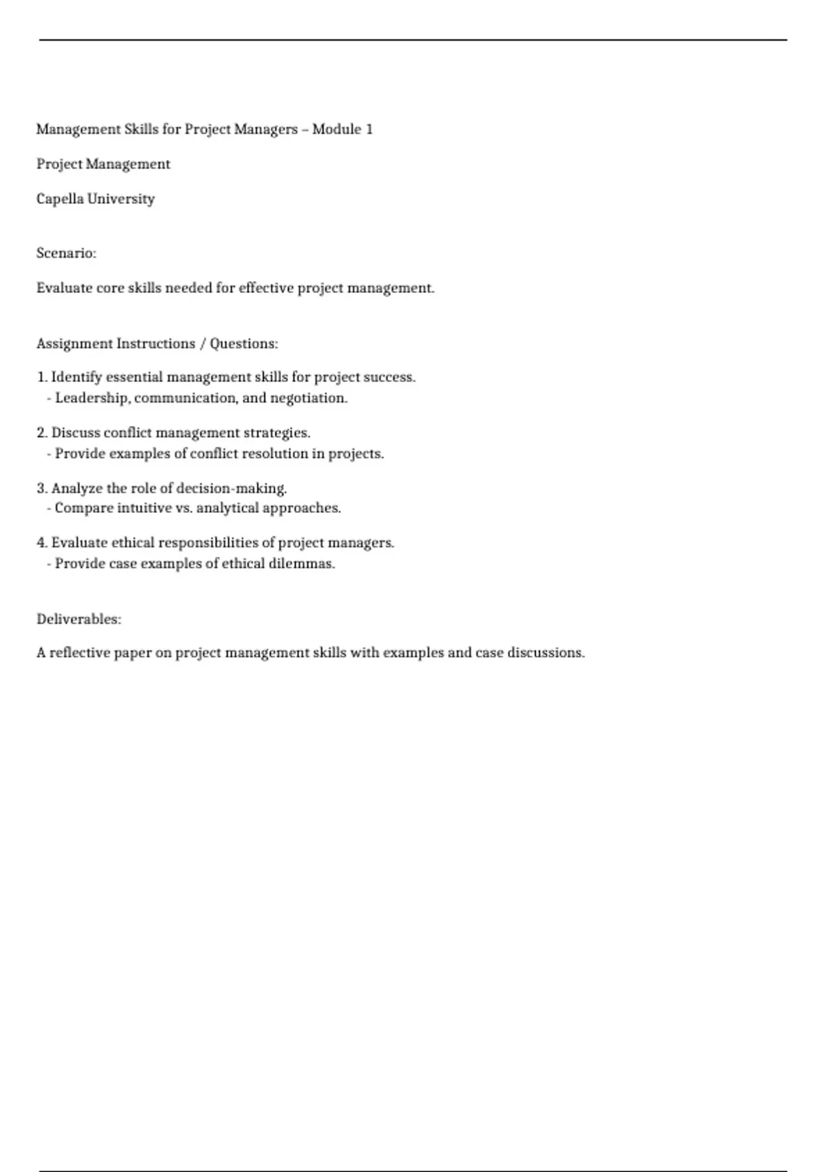 Summary Management Skills for Project Managers Module 1 Project ...