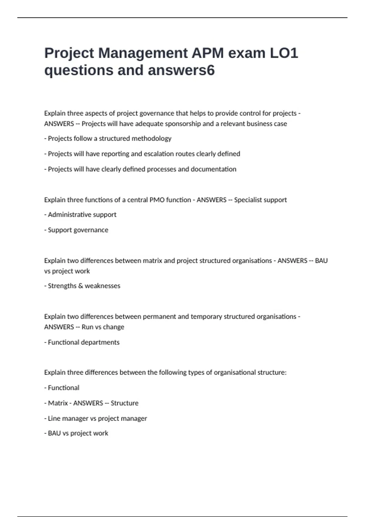 Project Management APM exam LO1 questions and answers - Project ...