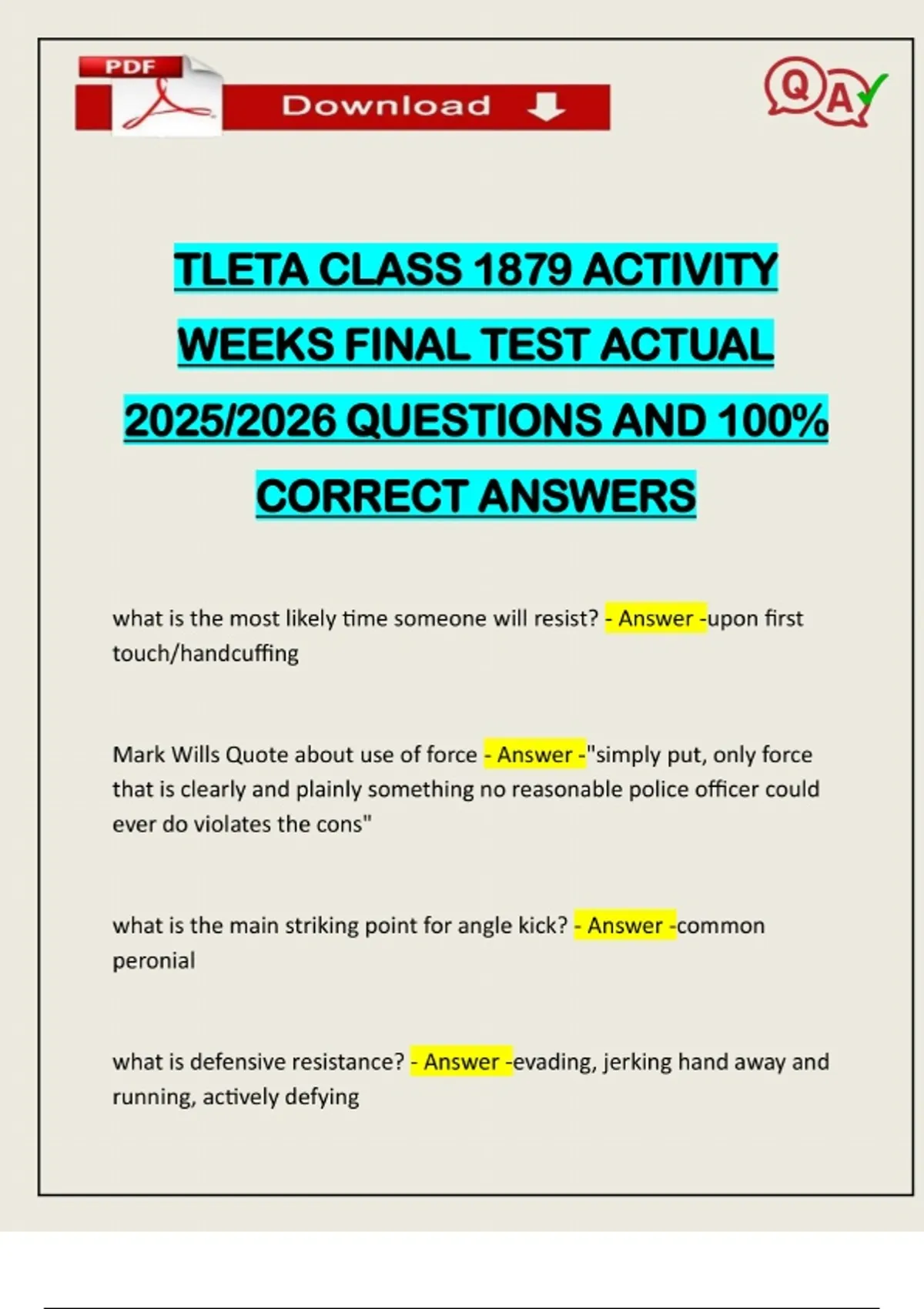 TLETA CLASS 1879 ACTIVITY WEEKS FINAL TEST ACTUAL 2025/2026 QUESTIONS ...