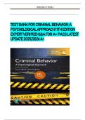 TEST BANK FOR CRIMINAL BEHAVIOR&colon; A PSYCHOLOGICAL APPROACH 11TH EDITION EXPERT VERIFIED Q&A FOR A&plus; PASS LATEST UPDATE 2025&sol;2026 A&plus;