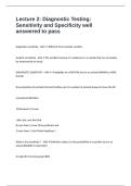 Lecture 2&colon; Diagnostic Testing&colon; Sensitivity and Specificity well answered to pass