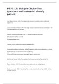 PSYC 121 Multiple Choice Test questions well answered already passed