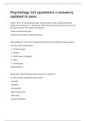 Psychology 121 &lpar;questions n answers&rpar; updated to pass