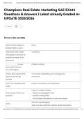 Champions Real Estate Marketing SAE EXAM Questions & Answers &vert; Latest Already Graded A&plus; UPDATE 2025&vert;2026