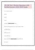 CIS 106 Test 1 Review Questions with Verified Answers 2024-2025 Guide