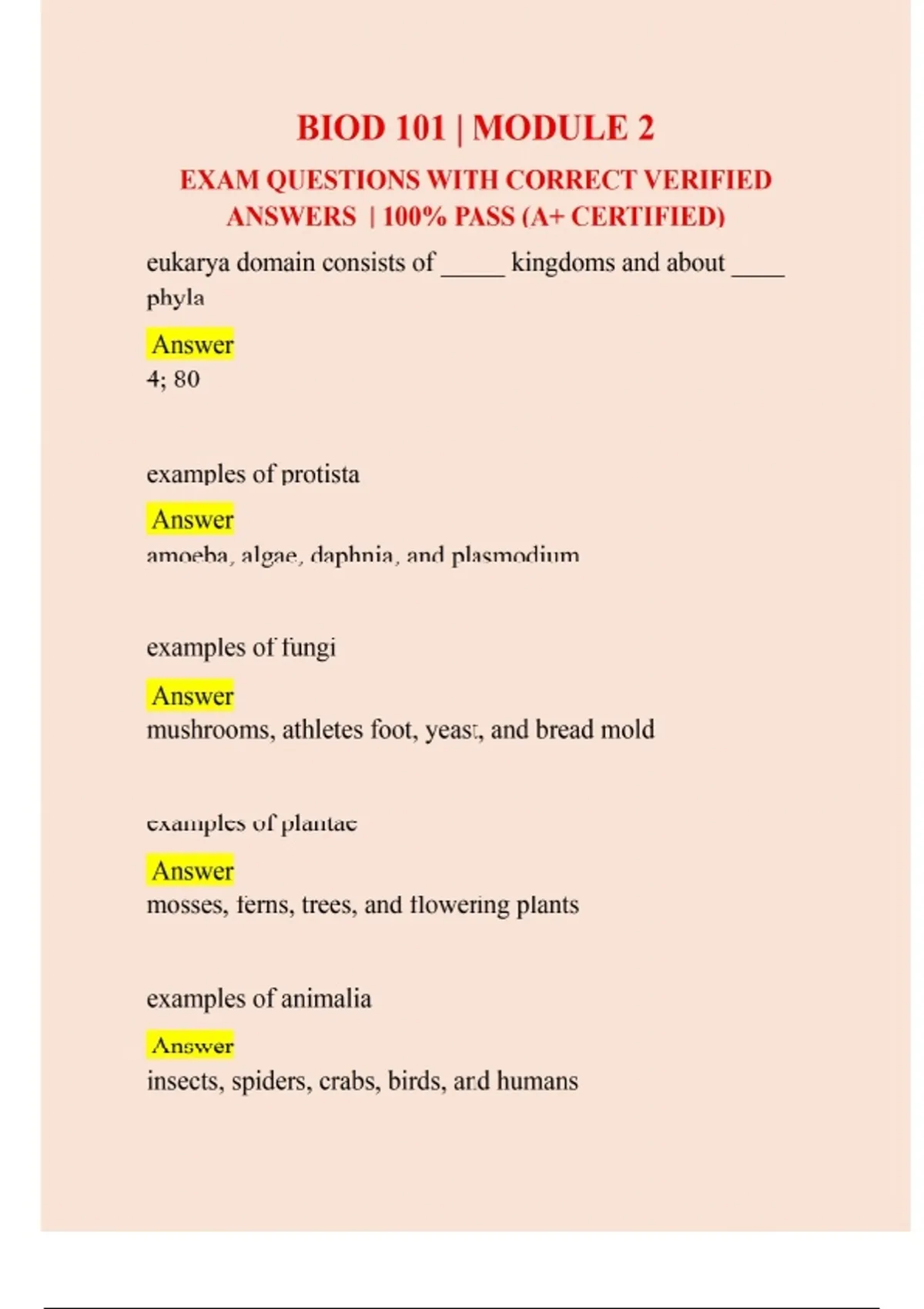BIOD 101 | MODULE 2 EXAM QUESTIONS WITH CORRECT VERIFIED ANSWERS | 100% ...