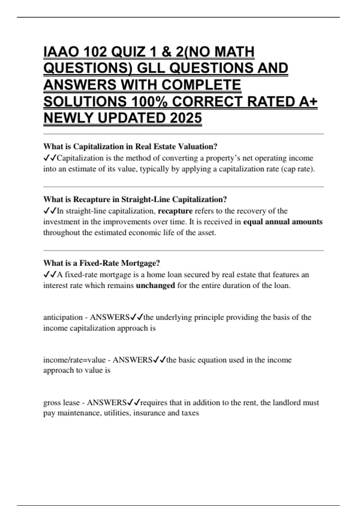 IAAO 102 QUIZ 1 & 2(NO MATH QUESTIONS) GLL QUESTIONS AND ANSWERS WITH ...