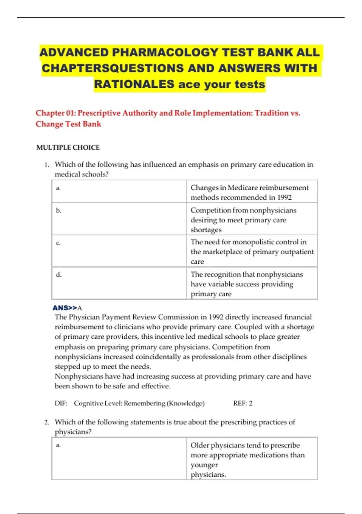 Advanced Pharmacology – Test Bank with Questions, Answers, and ...