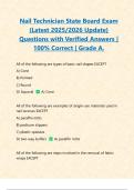 Nail Technician State Board Exam &lpar;Latest 2025&sol;2026 Update&rpar; Questions with Verified Answers &vert; 100&percnt; Correct &vert; Grade A&period;
