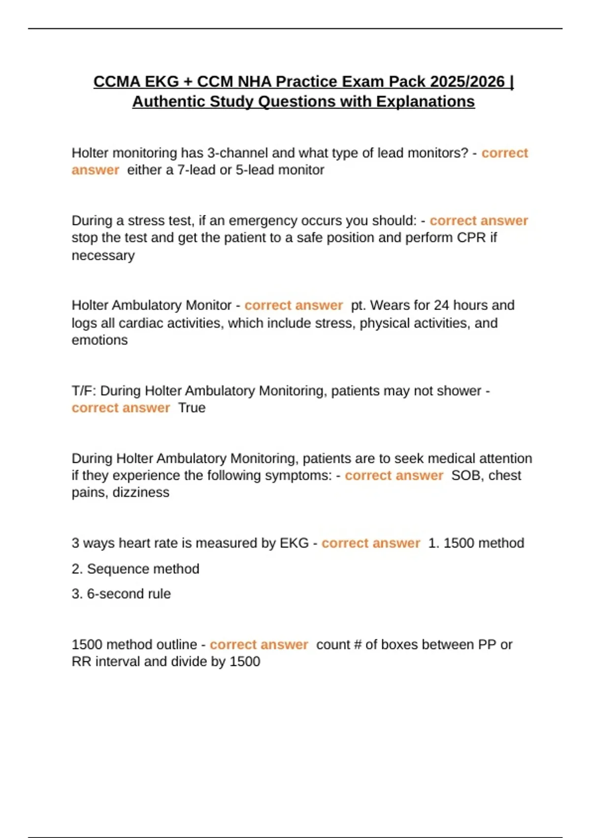 CCMA EKG + CCM NHA Practice Exam Pack 2025/2026 | Authentic Study ...