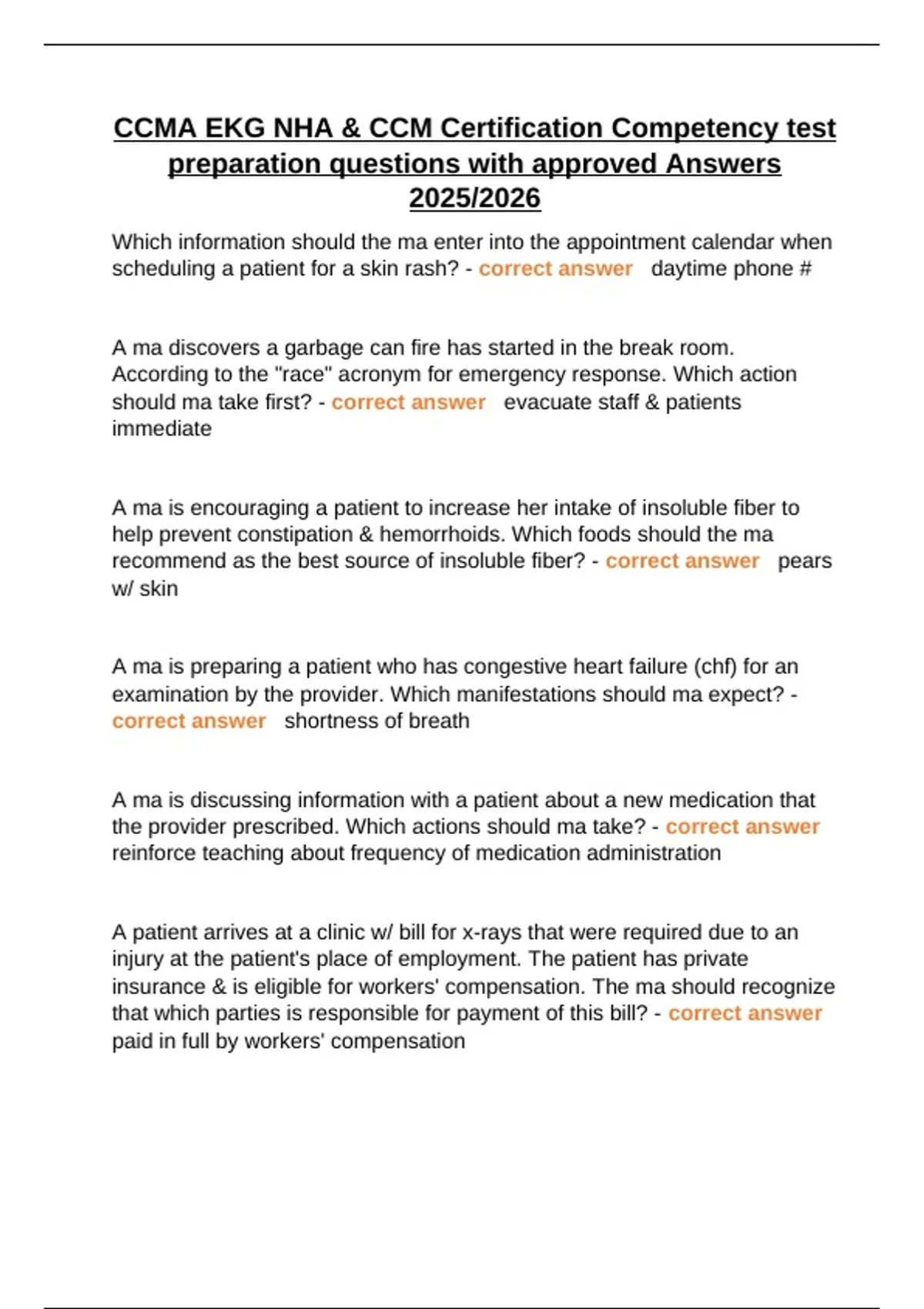 CCMA EKG NHA & CCM Certification Competency test preparation questions ...