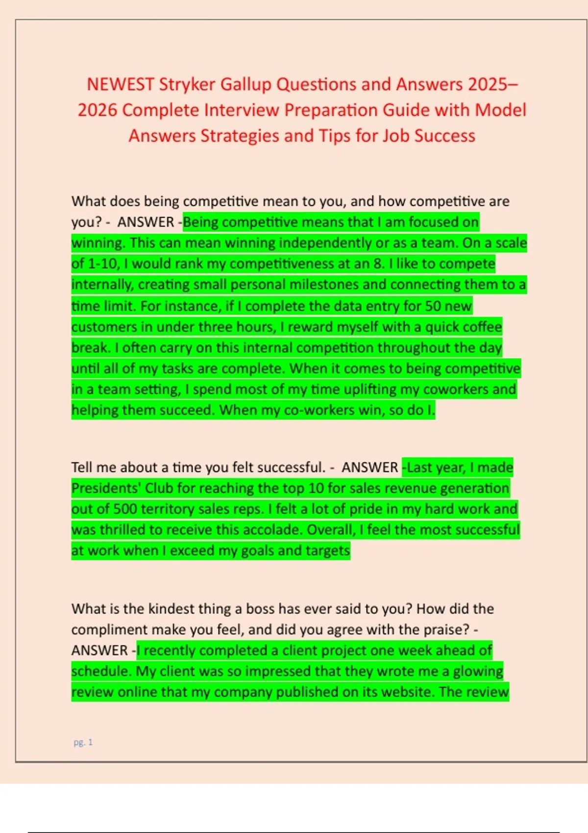 Example Interview Gallup NEWEST Stryker Gallup Questions and Answers Complete Interview ...
