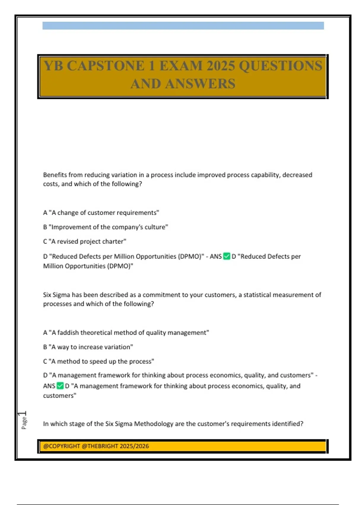 YB CAPSTONE 1 EXAM 2025 QUESTIONS AND ANSWERS - YB CAPSTONE 1 - Stuvia US