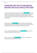 Criminology WJEC Unit 2 &vert; Comprehensive Questions And Correct Answers 2025&sol;2026
