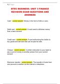 BTEC BUSINESS- UNIT 3 FINANCE  REVISION EXAM QUESTIONS AND  ANSWERS 