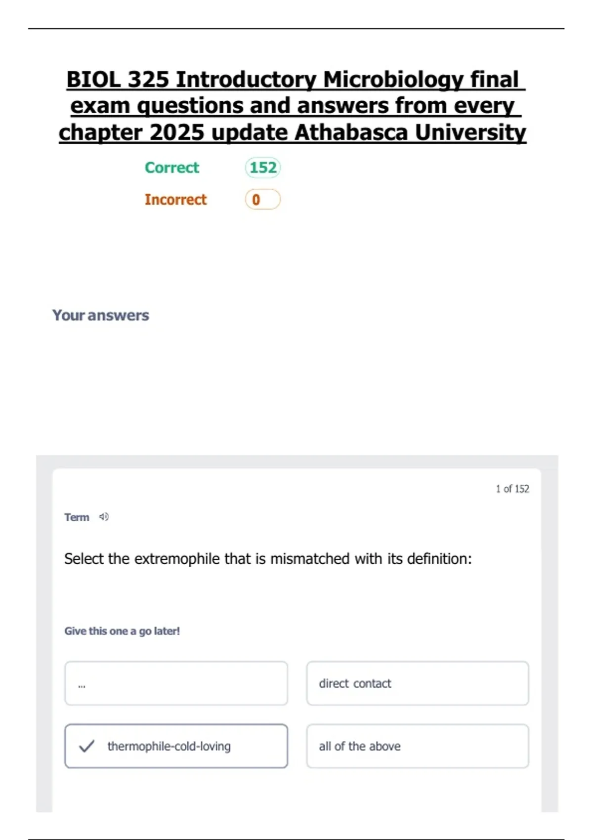 BIOL 325 Introductory Microbiology final exam questions and answers ...