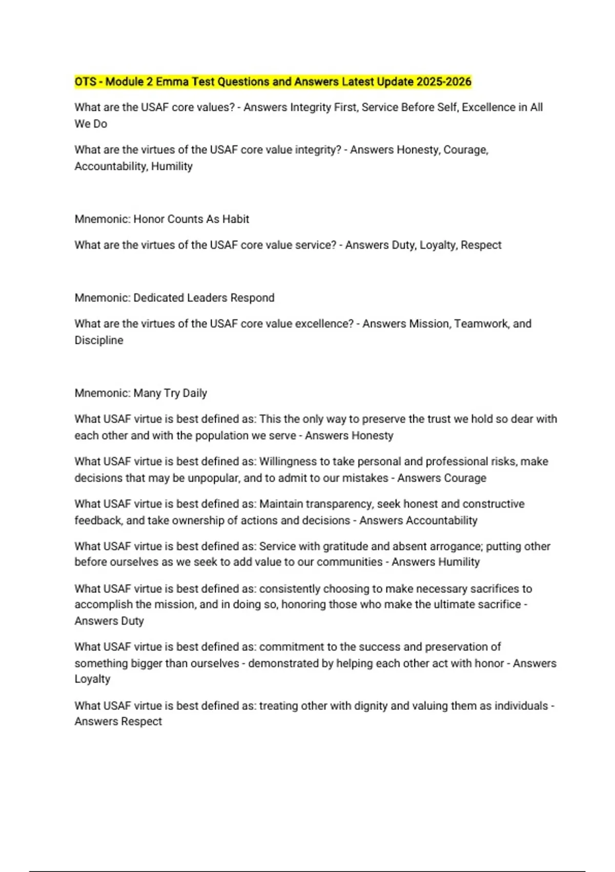 OTS - Module 2 Emma Test Questions and Answers Latest Update - OTS ...