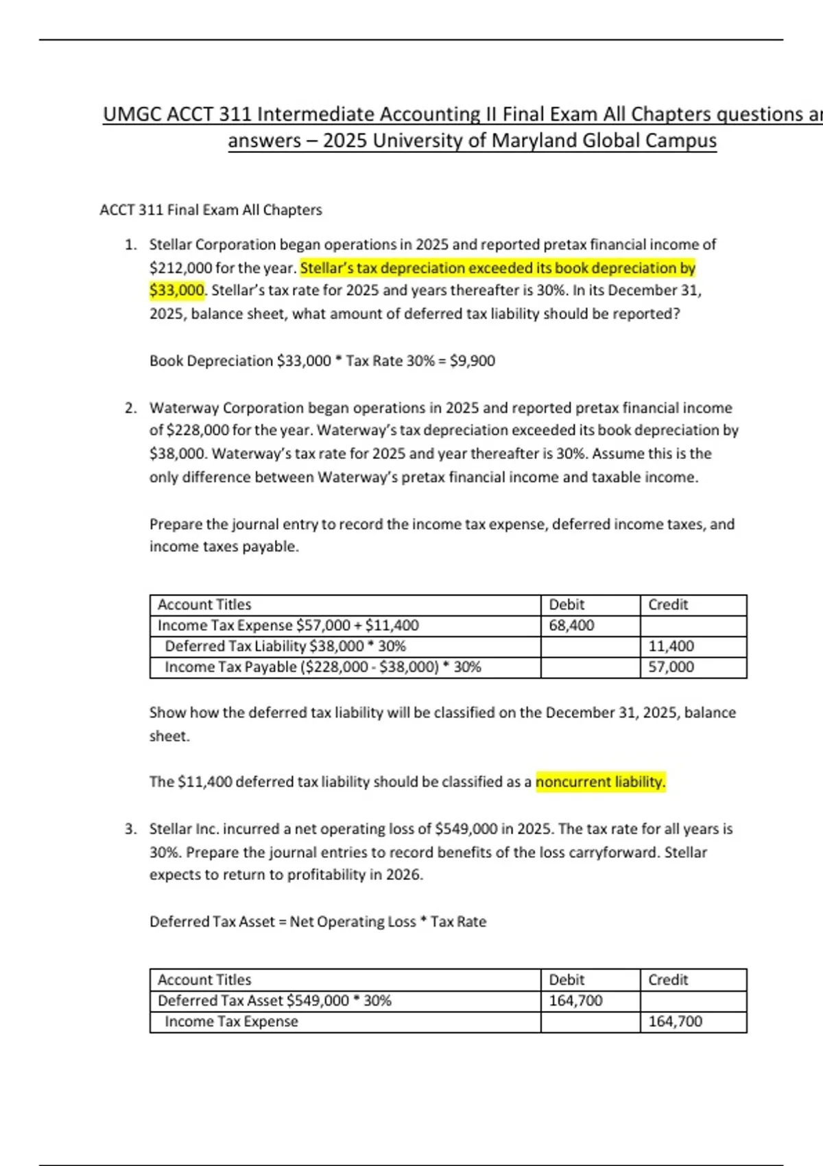 UMGC ACCT 311 Intermediate Accounting II Final Exam All Chapters ...