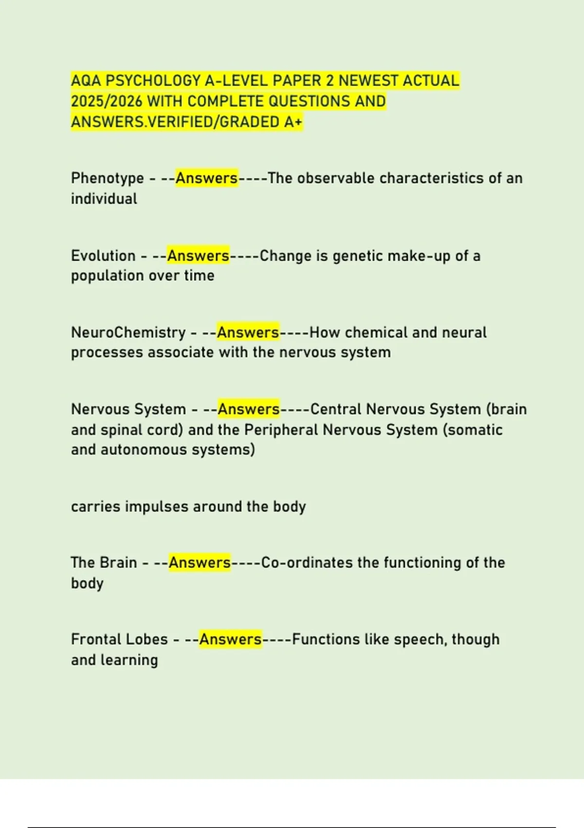 AQA PSYCHOLOGY A-LEVEL PAPER 2 NEWEST ACTUAL 2025/2026 WITH COMPLETE ...